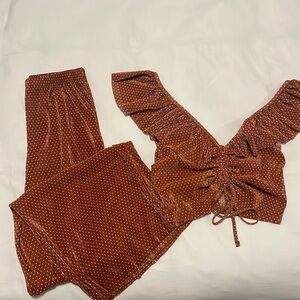 Zara Set - Rust Color with White Polka Dots